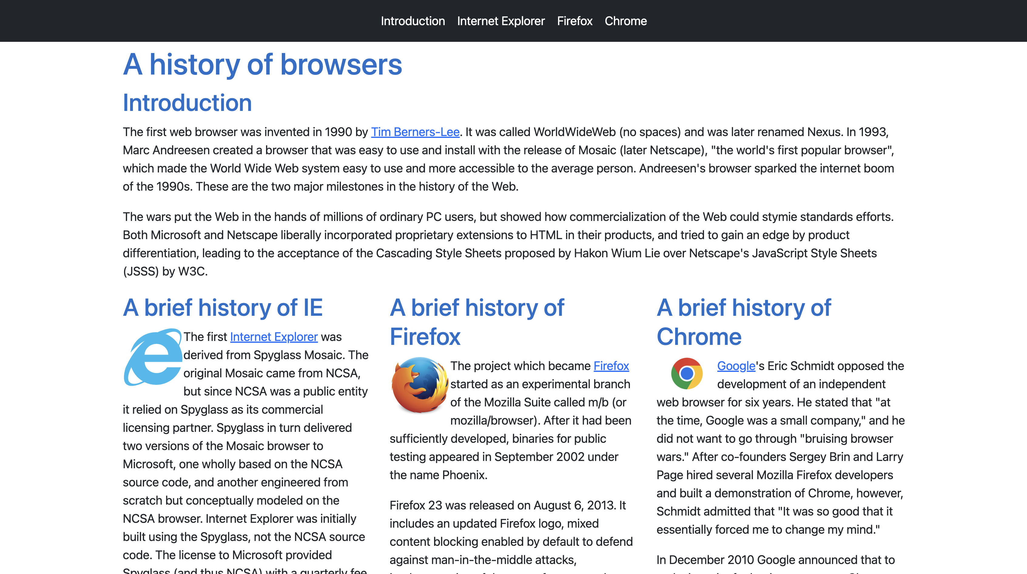 browser history website built with Bootstrap 5